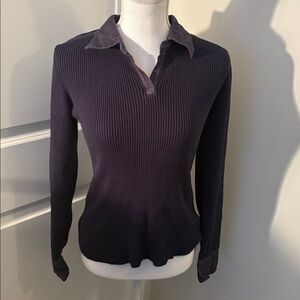 Ribbed Long Sleeve Polo Shirt Style & Co 100% Cotton